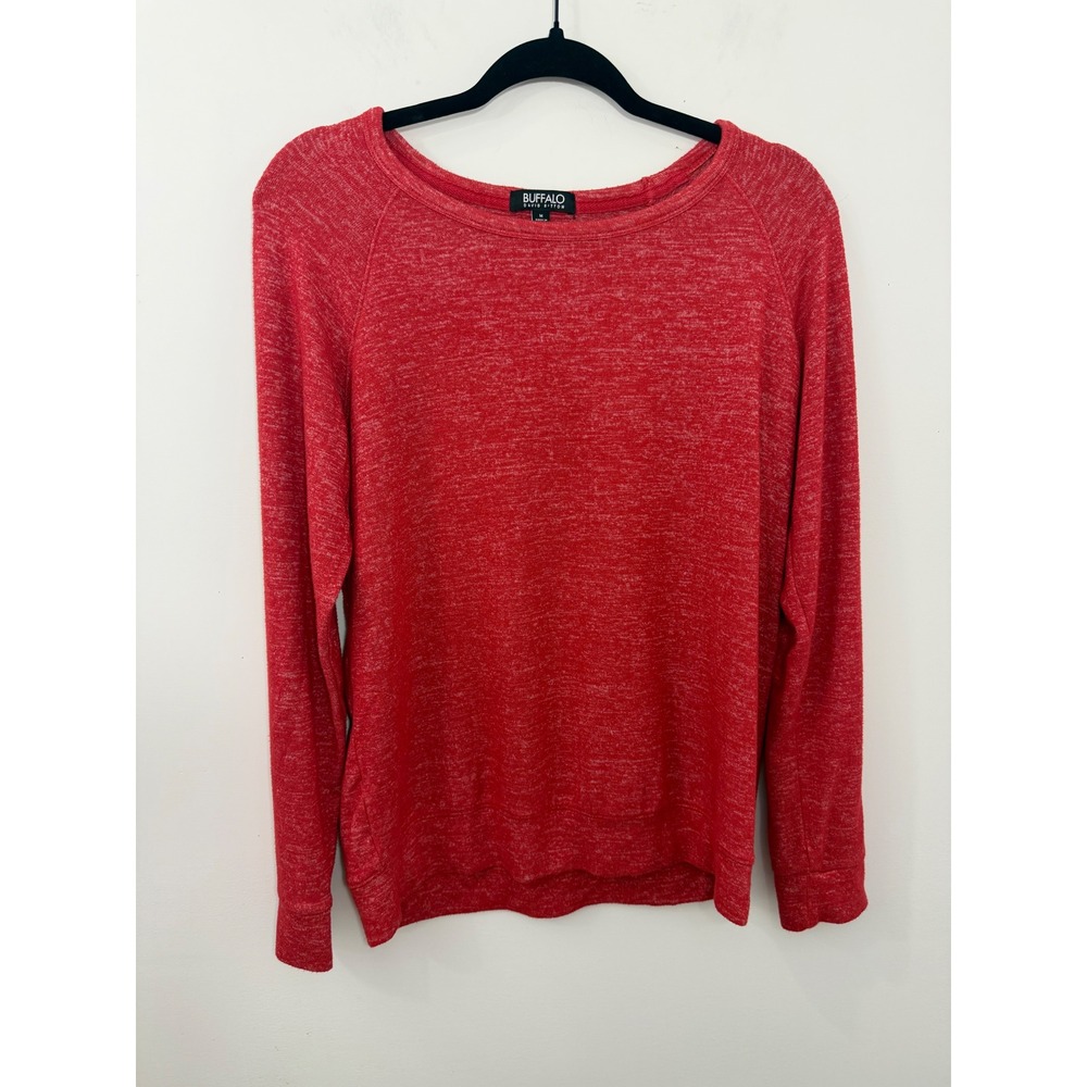 Buffalo David Bitton Womens Red Marl Knit Raglan Long Sleeve Top Size M